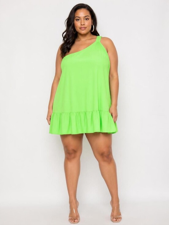 SHEIN Dresses & Skirts - SHEIN Curve 2XL One Shoulder Lime Green Curve Dress